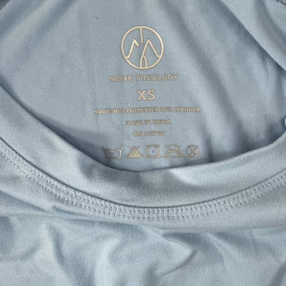 Move Theology Twist Front Athletic Tee Light Blue Size XS - Picture 3 of 3